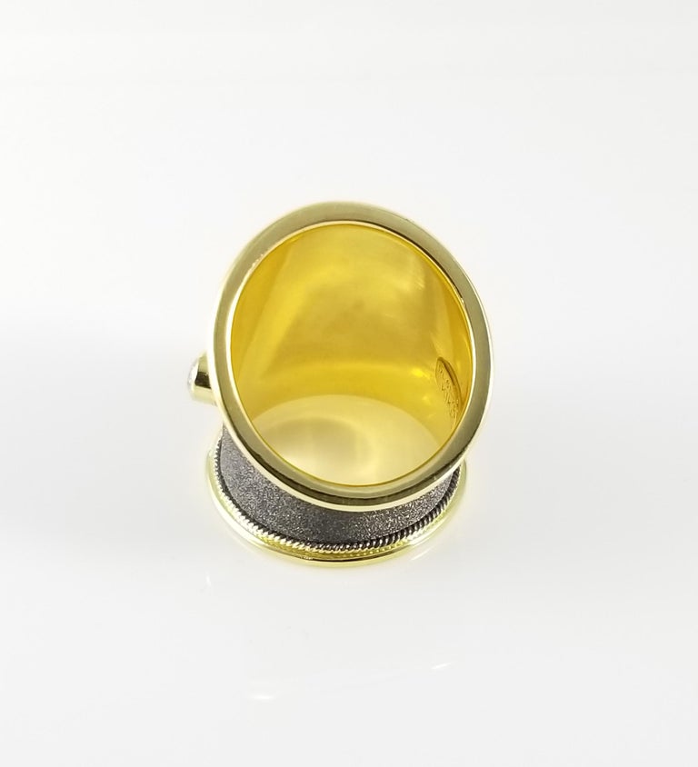 18 Karat Yellow Gold Diamond Black Rhodium Thick Band Ring
