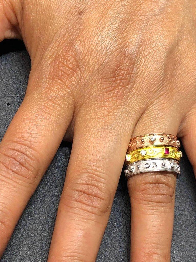 18 Karat Yellow Gold Diamond Ruby Emerald and Sapphire Ring