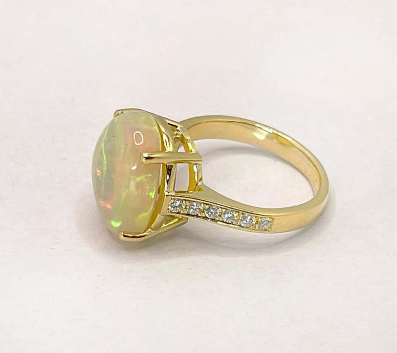 18 Karat Yellow Gold Australian Opal Diamond Band Ring