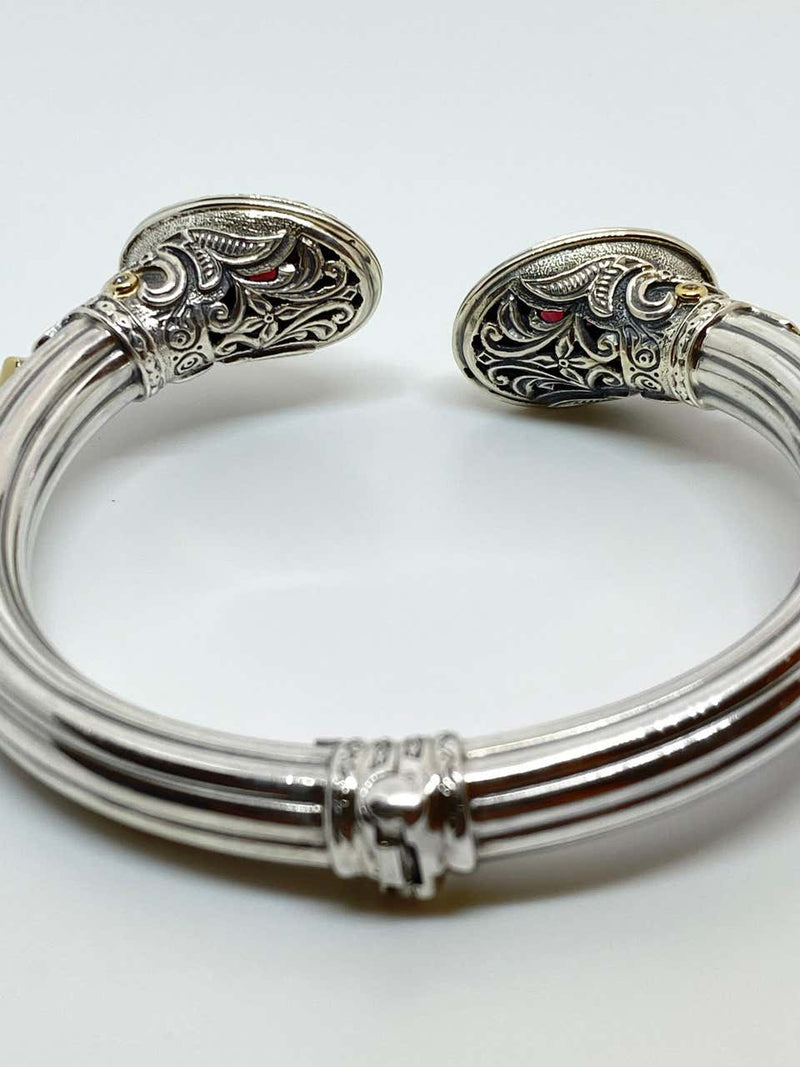 18 Karat Gold and Silver Red Garnet and Sapphire Bracelet