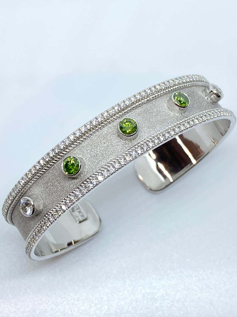 18 Karat White Gold Multi-Color Diamond Cuff Bracelet