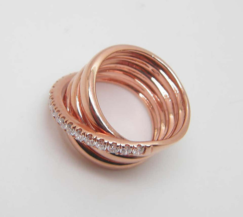 18 Karat Rose Gold Brilliant Cut Diamond Spiral Band Ring