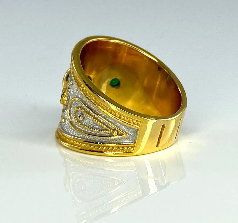 Georgios Collections 18 Karat Yellow Gold and White Rhodium Diamond Emerald Ring