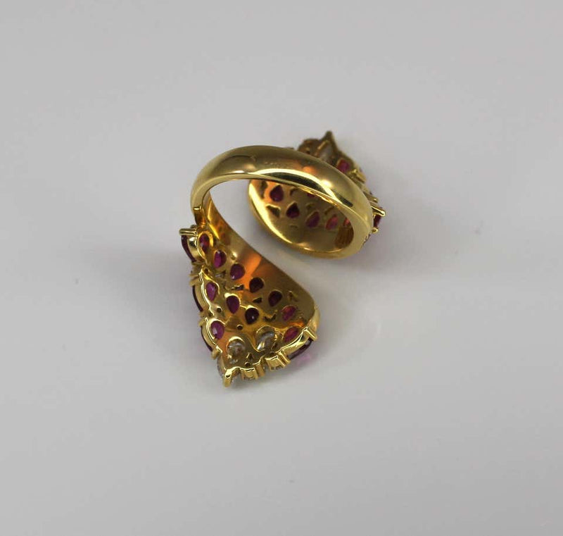 18 Karat Yellow Gold Pear Shape Ruby and Diamond Ring