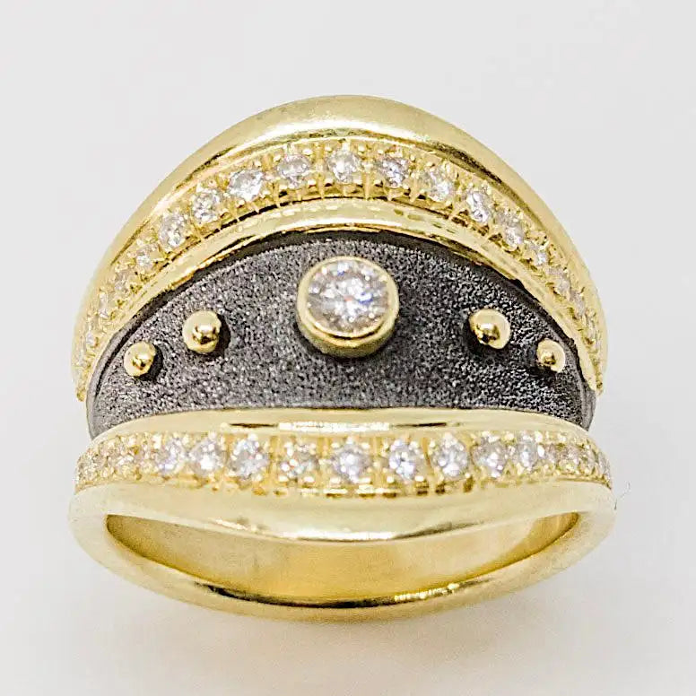 Georgios Collections 18 Karat Gold Diamond Ring with Rhodium and Granulation