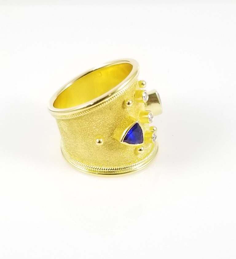 18 Karat Yellow Gold Tanzanite and Diamond Thick Band Ring
