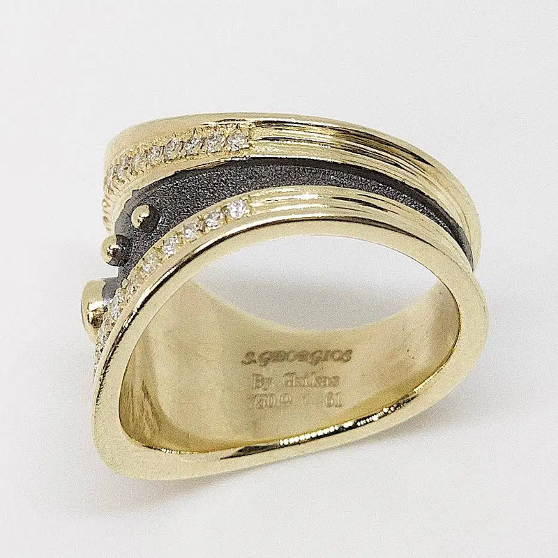 Georgios Collections 18 Karat Gold Diamond Ring with Rhodium and Granulation