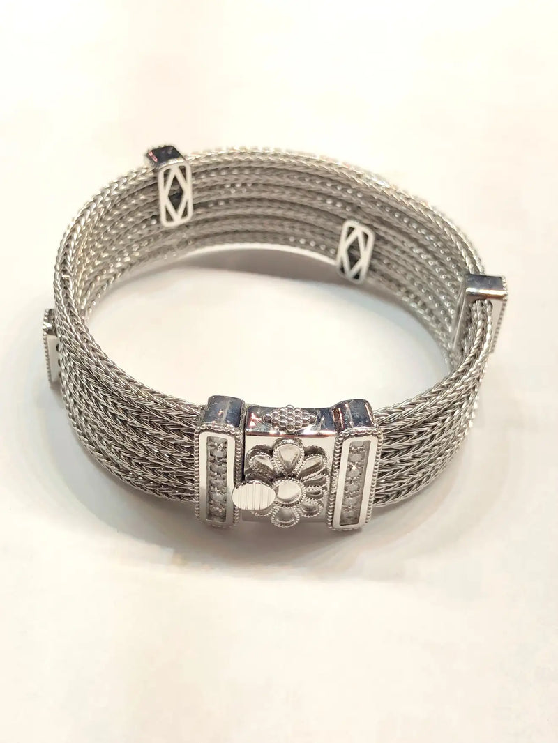 Georgios Collections 18 Karat White Gold Knitted Flexible Bracelet with Diamonds