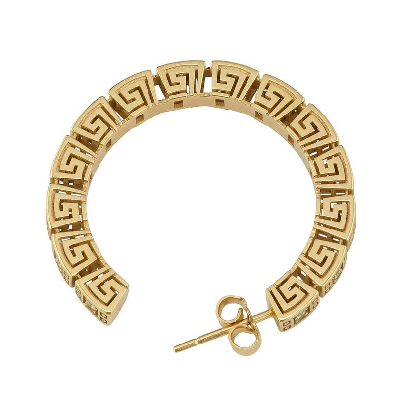 18 Karat Yellow Gold Diamond Greek Key Hoop Earrings