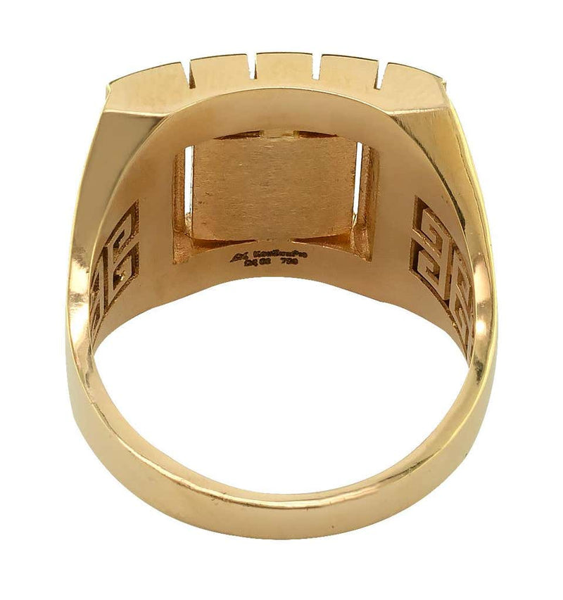 18 Karat Yellow Gold Diamond Greek Key Unisex Band Ring