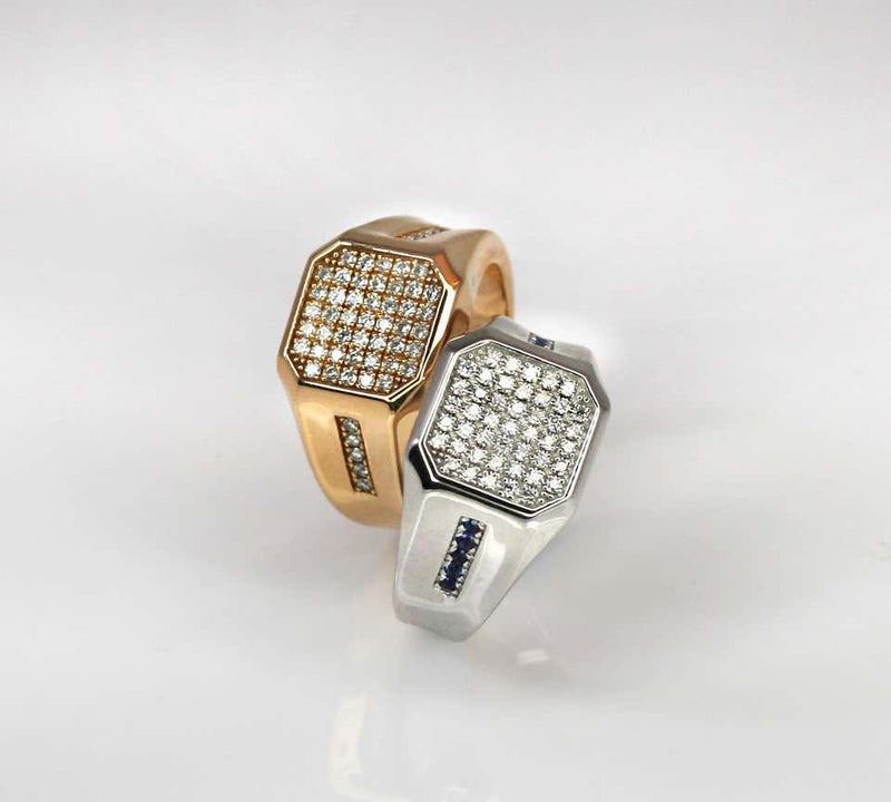 18 Karat Rose Gold Men's Octagon Geometric Diamond Ring
