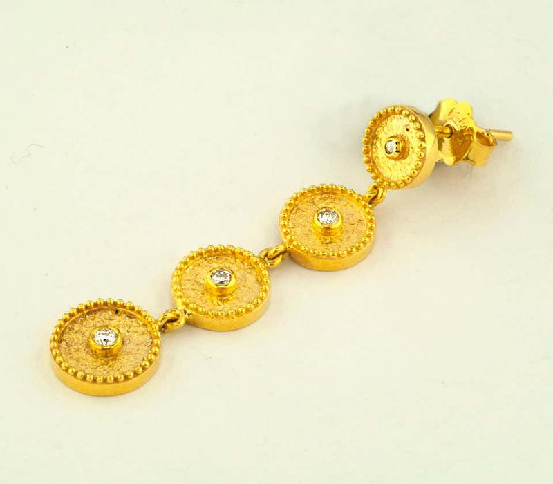 18 Karat Yellow Gold Diamond Circle Dangle Drop Earrings