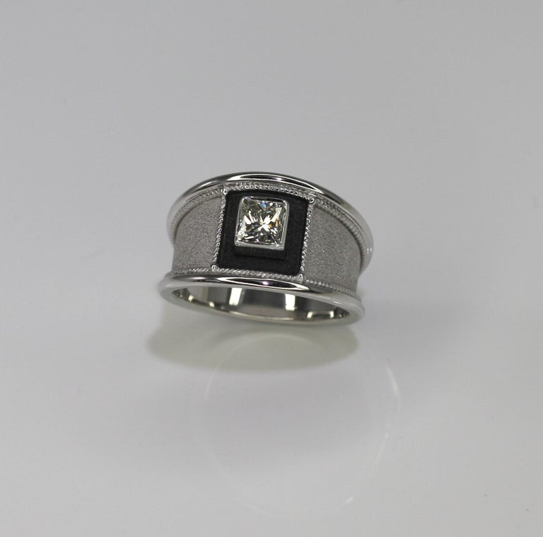 0.75 Carat Princess Cut Diamond Gold and Black Rhodium Ring