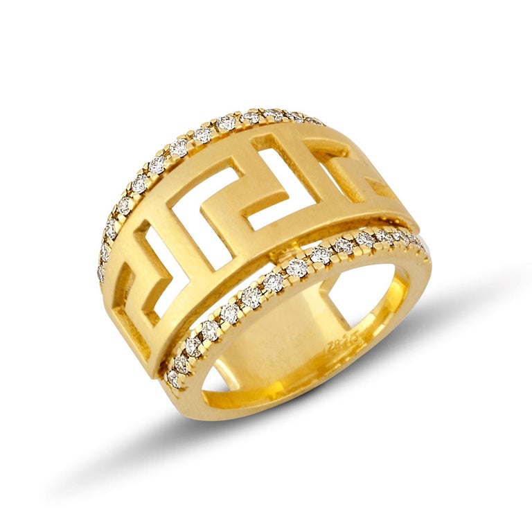 18 Karat Yellow Gold Diamond Blue Enamel Greek Key Ring –  georgioscollections