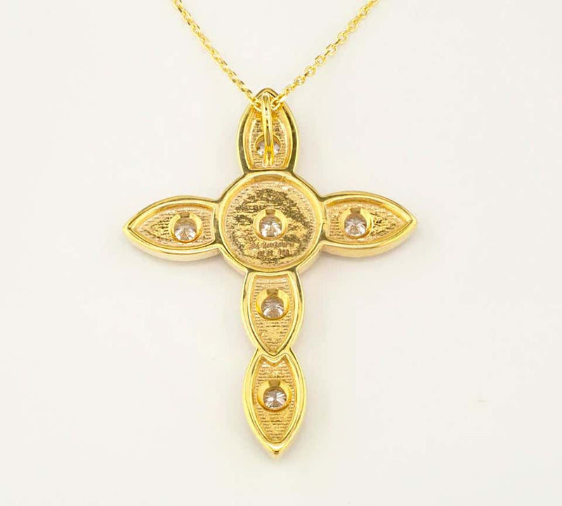 18 Karat Yellow Gold Diamond Thin Cross Pendant Necklace