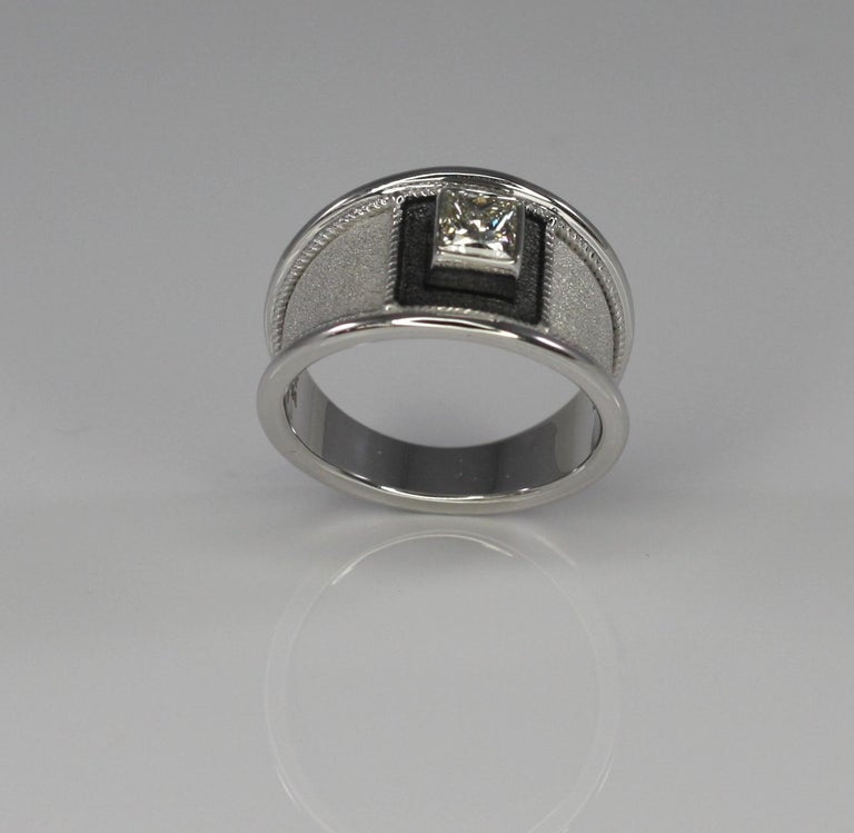 0.75 Carat Princess Cut Diamond Gold and Black Rhodium Ring