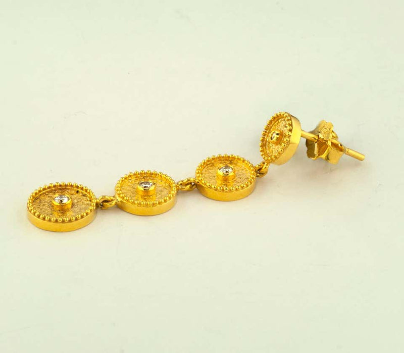 18 Karat Yellow Gold Diamond Circle Dangle Drop Earrings