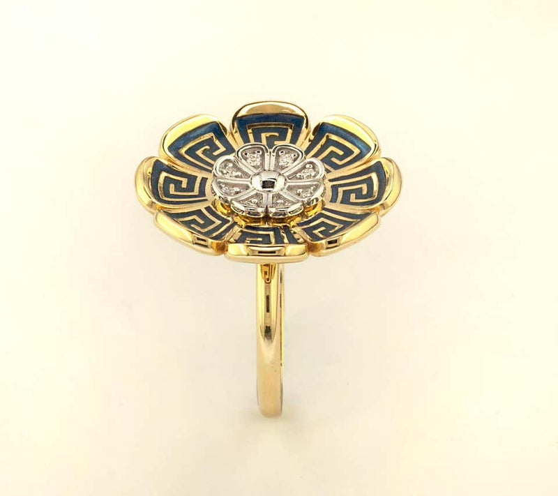 18 Karat Yellow And White Gold Diamond Greek Key Band Ring