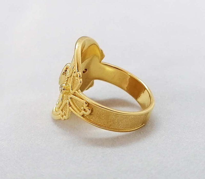 18 Karat Yellow Gold Emerald Diamond Byzantine Band Ring