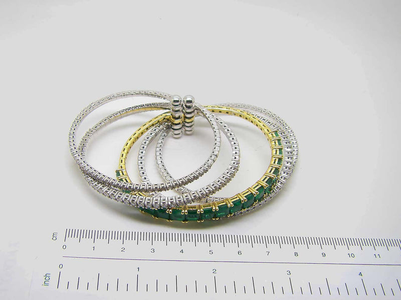 18 Karat White Yellow Gold Emerald and Diamond Cuff Bracelet