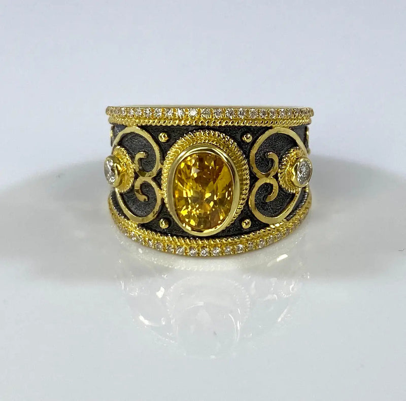 Georgios Collections 18 Karat Gold and Rhodium Yellow Sapphire and Diamond Ring