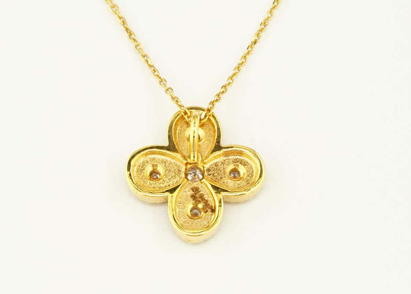 18 Karat Yellow Gold Diamond Byzantine Style Cross Necklace