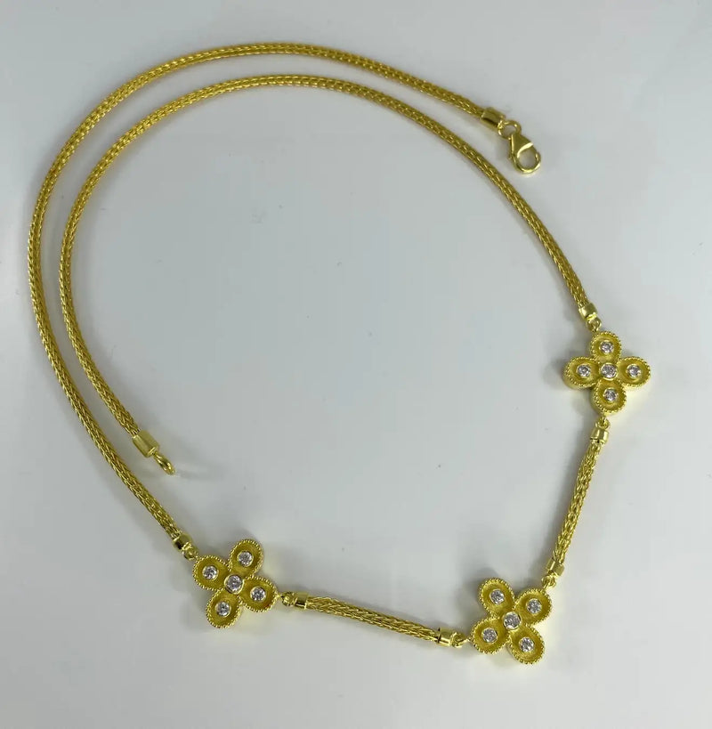 18 Karat Yellow Gold Reversible Diamond Cross Rope Necklace